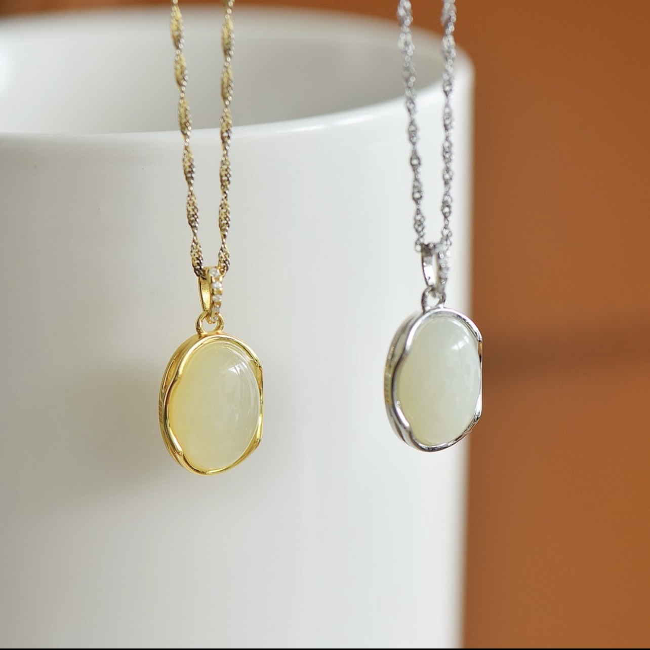 Jade Necklace Egg Shape S925 Sterling Silver
