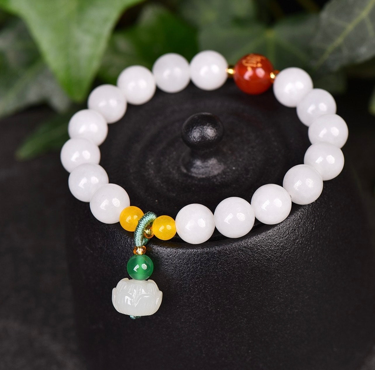 Jade Bracelet with Lotus Flower