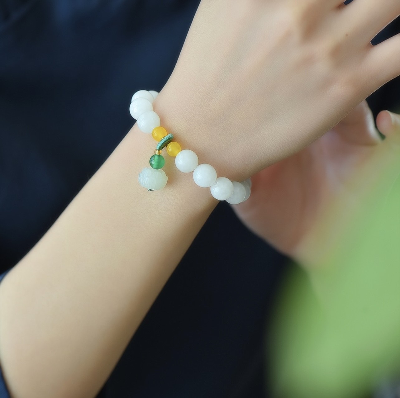 Jade Bracelet with Lotus Flower