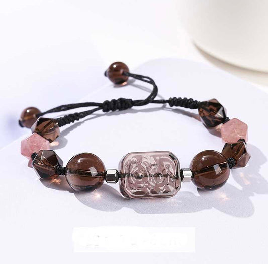 Natural Smoky Quartz Ice Obsidian Flower Rectangular Bracelet