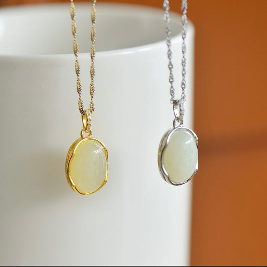 Jade Necklace Egg Shape S925 Sterling Silver