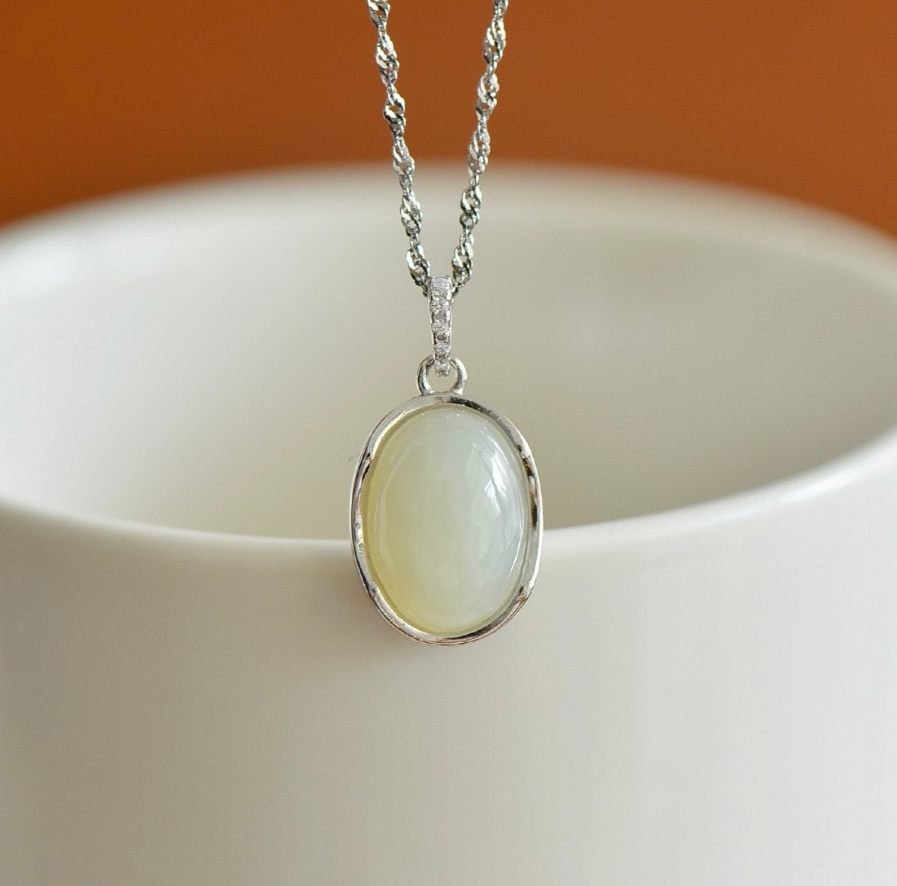 Jade Necklace Egg Shape S925 Sterling Silver